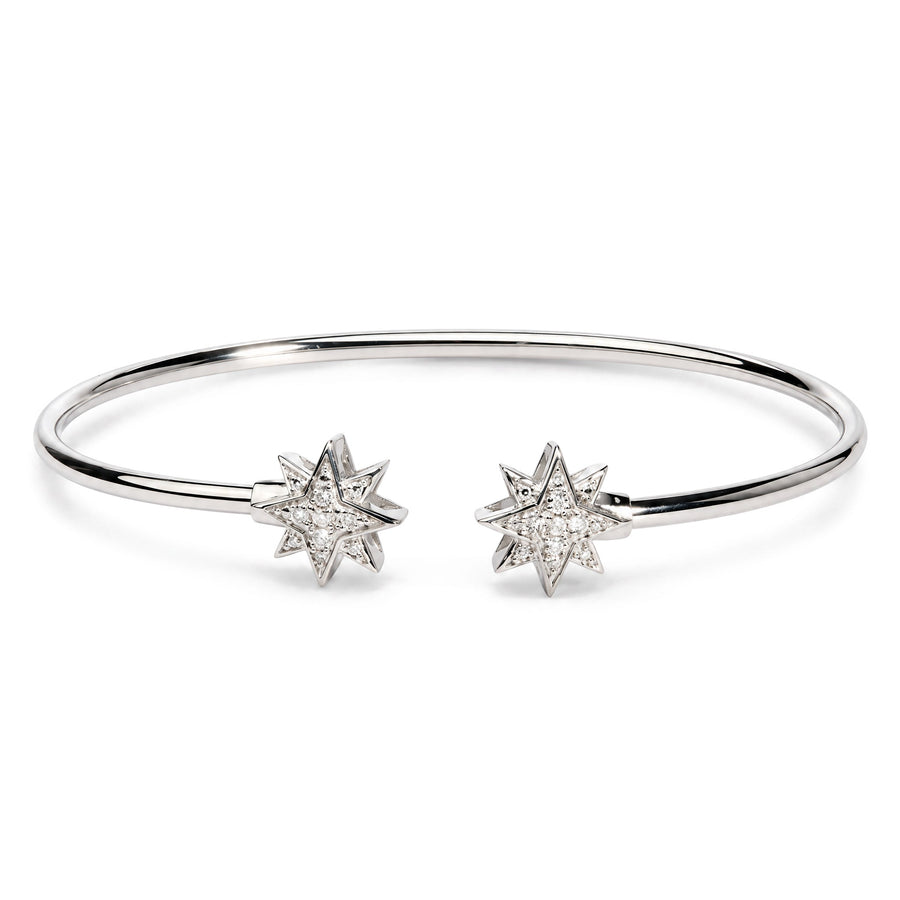 .925 Sterling Silver Diamond Accent Star Flexy Open Bangle Bracelet