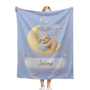 Personalized Sleeping Sloth Blanket | Custom Name | Crescent Moon Kawaii Flannel Throw Gift