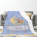 Personalized Sleeping Sloth Blanket | Custom Name | Crescent Moon Kawaii Flannel Throw Gift