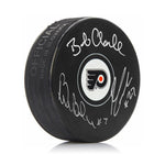 LCB Line (Bob Clarke, Bill Barber, Reggie Leach) Autographed Philadelphia Flyers Hockey Logo Puck