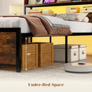 LED Bed Frame with Power Outlets and Storage Headboard-Full Size