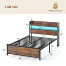 LED Bed Frame with Power Outlets and Storage Headboard-Full Size