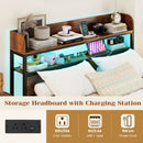LED Bed Frame with Power Outlets and Storage Headboard-Full Size