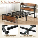 LED Bed Frame with Power Outlets and Storage Headboard-Full Size