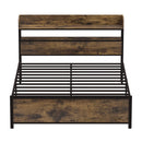 Queen LED Bed Frame with Power Outlets and Storage Headboard