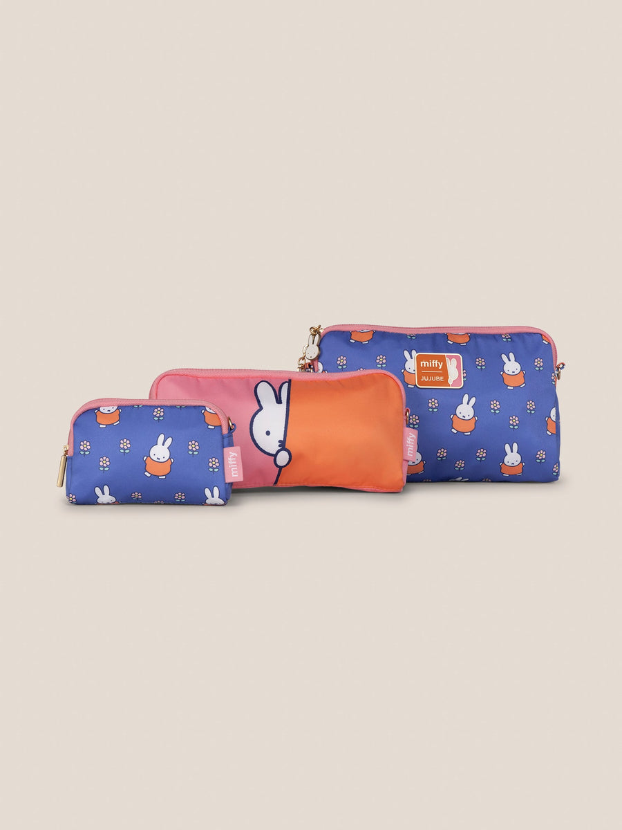Miffy Flower Fields Be Set 3-Piece Pouch Set - Blue & Orange
