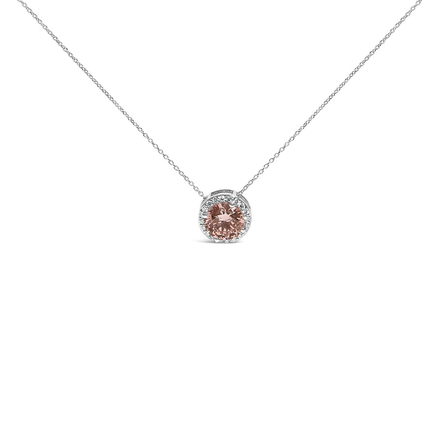 14K White Gold 2 3/8 Cttw Lab Grown Pink Diamond Solitaire with Halo Pendant Necklace - 17