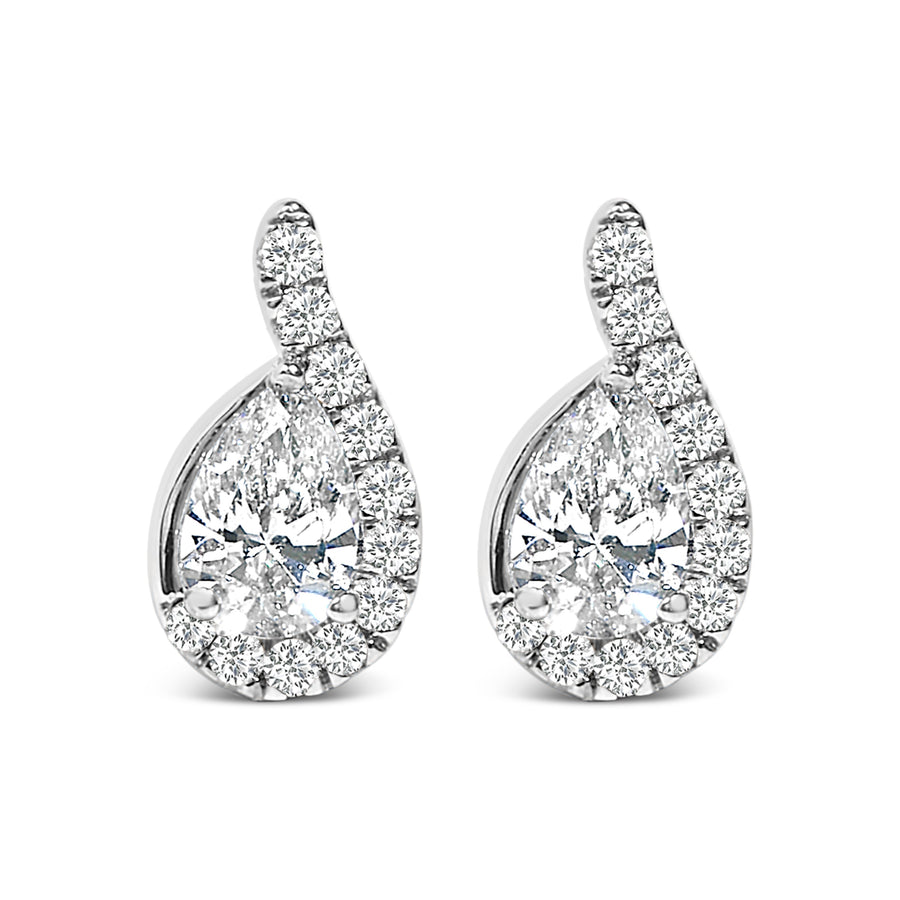 14K White Gold 5/8 Cttw Lab Grown Diamond Tear Drop Halo Stud Earring