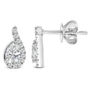 14K White Gold 5/8 Cttw Lab Grown Diamond Tear Drop Halo Stud Earring