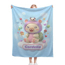 Personalized Kawaii Fantasy Creature Blanket | Custom Name | Purple Hood
