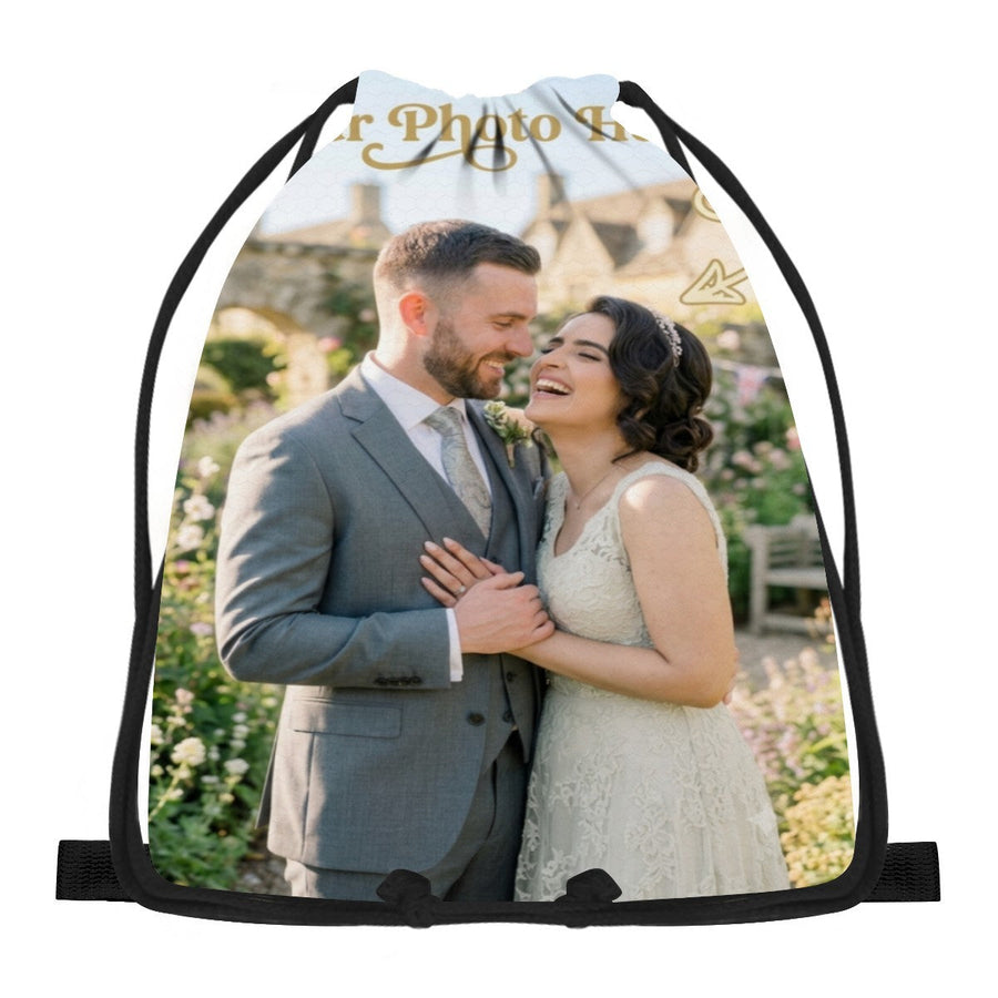 Custom Photo Drawstring Bag - Upload Any Photo - Personalized Full Print Photo Gift Bag for Pets, Couples, Family, and Memories