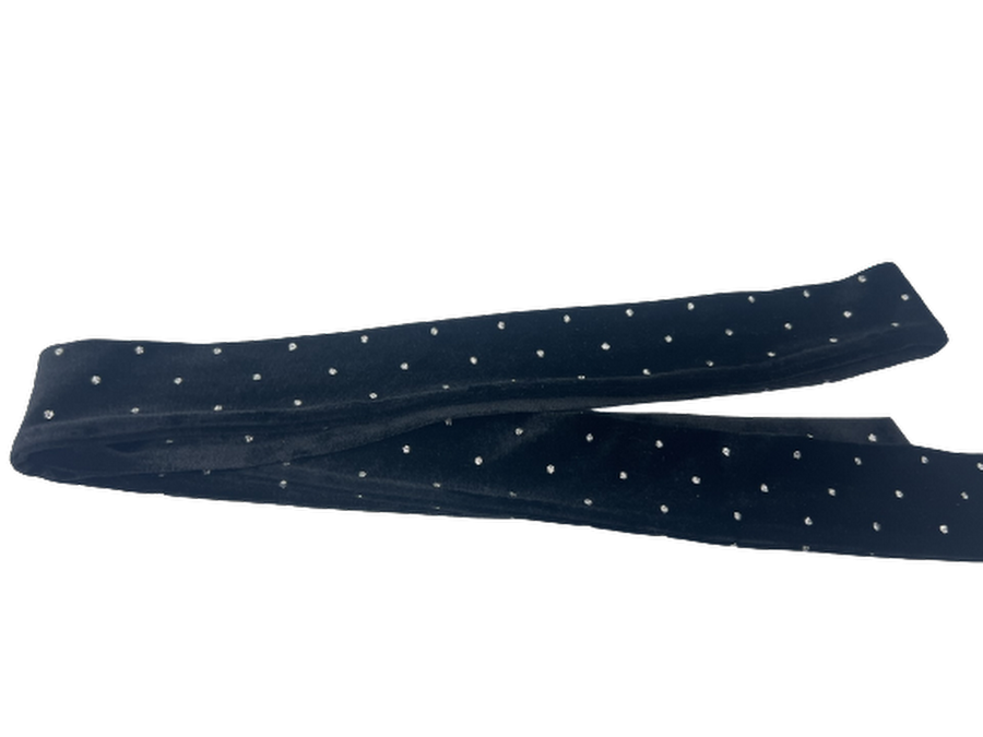 Velvet Black Belt With Rhinestones, 62X 2Inches