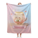 Personalized Kawaii Oat Milk Cat Blanket | Custom Name | Matcha Boba Cat