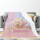 Personalized Kawaii Oat Milk Cat Blanket | Custom Name | Matcha Boba Cat