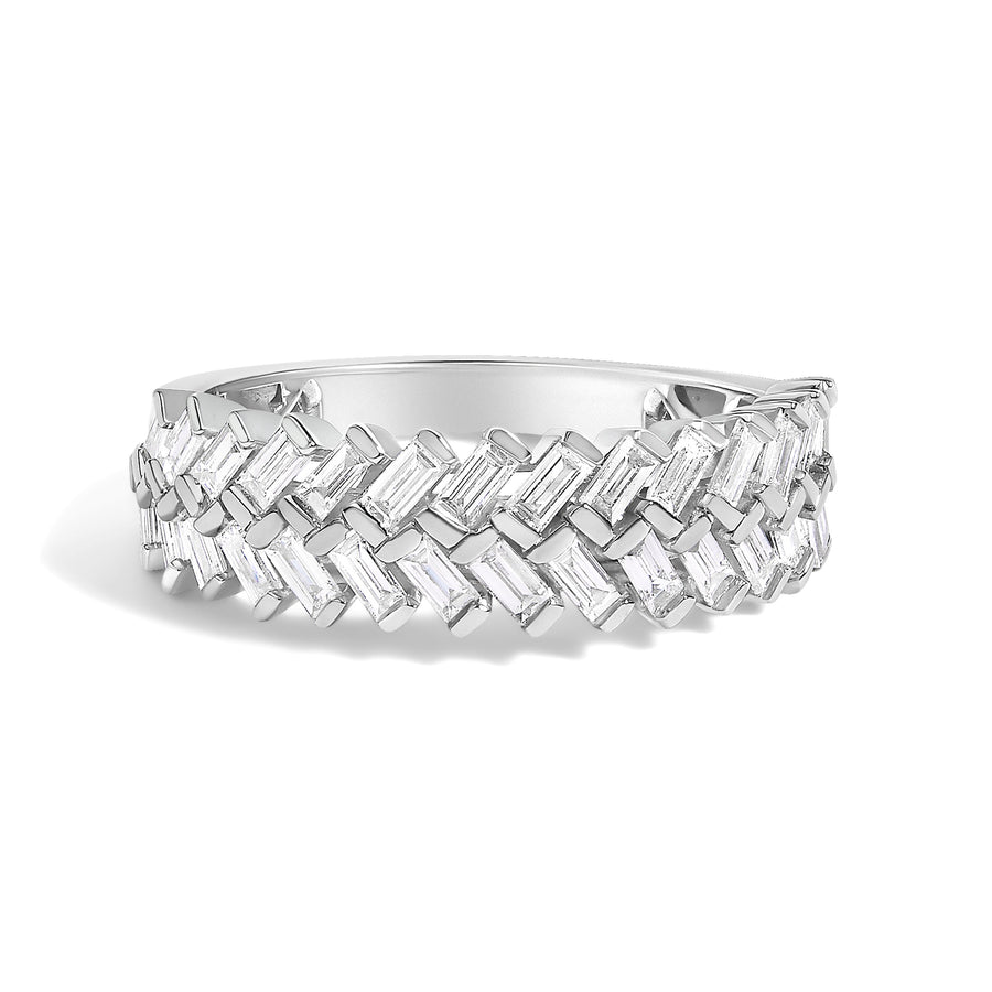 14K White Gold 7/8 Cttw Lab Grown Baguette Weave Design Band Ring