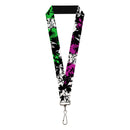 Lanyard - 1.0" - Joker Smiling Harley Quinn Eyes Splatter Black White Purple Green