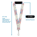 Lanyard - 1.0" - GILMORE GIRLS Dragon Flies Scattered and Title Logo Pink/White/Blues