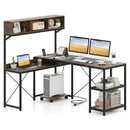 L-Shaped Computer Desk with Power Outlets 62 Inches Corner Desk with Storage Hutch-Brown