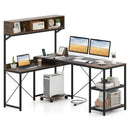 L-Shaped Computer Desk with Power Outlets 62 Inches Corner Desk with Storage Hutch-Brown