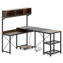 L-Shaped Computer Desk with Power Outlets 62 Inches Corner Desk with Storage Hutch-Brown