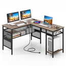L-Shaped Computer Desk with Charging Station and Adjustable Shelf-Gray