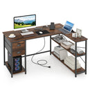 L Shaped Desk with Charging Station Corner Computer Desk with 2 Fabric Drawers