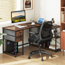 L Shaped Desk with Charging Station Corner Computer Desk with 2 Fabric Drawers