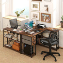 L Shaped Desk with Charging Station Corner Computer Desk with 2 Fabric Drawers