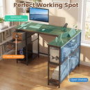 L Shaped Desk with Charging Station Corner Computer Desk with 2 Fabric Drawers