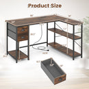 L Shaped Desk with Charging Station Corner Computer Desk with 2 Fabric Drawers