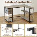 L Shaped Desk with Charging Station Corner Computer Desk with 2 Fabric Drawers