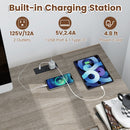 L Shaped Desk with Charging Station Corner Computer Desk with 2 Fabric Drawers