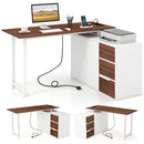 L-Shaped Desk with File Cabinet and Power Outlet Reversible Corner Computer Desk