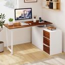 L-Shaped Desk with File Cabinet and Power Outlet Reversible Corner Computer Desk
