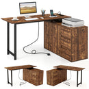 L-Shaped Desk with File Cabinet and Power Outlet Reversible Corner Computer Desk