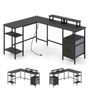 L Shaped Desk with Power Outlet Reversible Computer Desk with Monitor Stands
