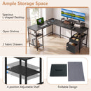 L Shaped Desk with Power Outlet Reversible Computer Desk with Monitor Stands