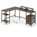 L-Shaped Desk with Power Outlet and Monitor Stands