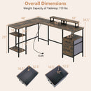 L-Shaped Desk with Power Outlet and Monitor Stands