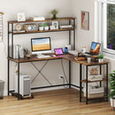 L-Shaped Reversible Gaming Desk with LED Strip and Power Outlets Hutch Monitor Stand