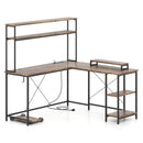 L-Shaped Reversible Gaming Desk with LED Strip and Power Outlets Hutch Monitor Stand