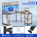 L-Shaped Reversible Gaming Desk with LED Strip and Power Outlets Hutch Monitor Stand