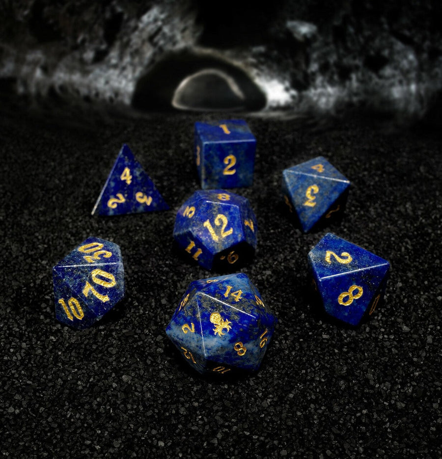 Kraken Dice - Lapis Lazuli Semi-Precious Gemstone 7 pc Dice Set