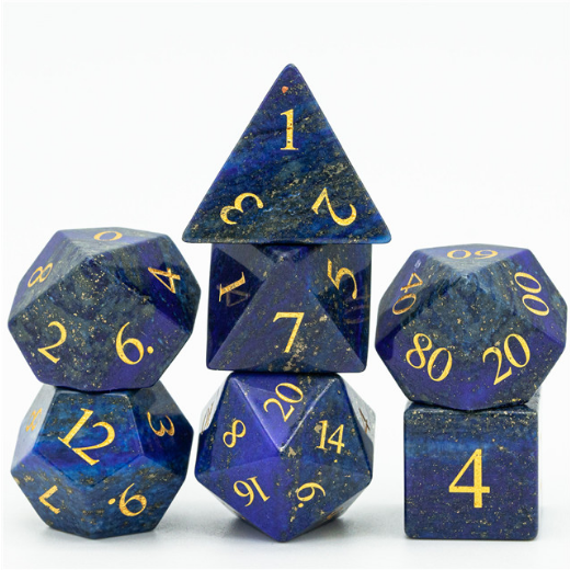 Lapis Lazuli - Gemstone Engraved with Gold RPG Dice Set