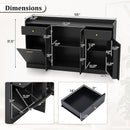 Large Buffet Cabinet Hidden Tilt Out Trash Can Cabinet with 2 Glass Doors