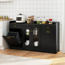 Large Buffet Cabinet Hidden Tilt Out Trash Can Cabinet with 2 Glass Doors