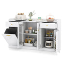 Large Buffet Cabinet Hidden Tilt Out Trash Can Cabinet with 2 Glass Doors