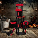 Large Gothic Cat Tree with Cat Condos and Plush Perches-Black & Red