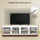 Large TV Stand for TVs up to 75 Inch with 4 Tempered Glass Doors for Living Room