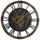 Large Wall Clock 27" Gear Clock with World Map-Brown